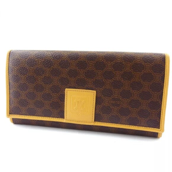 CELINE wallet macadam beige PVC ?~ leather Authentic Used - Picture 1 of 9